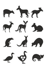 Silhouette Animals Vector Illustration Set: Deer, Dog, Kangaroo, Goose