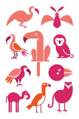 Whimsical Pink and Orange Bird and Animal Collection