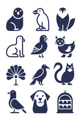 Stylized Vector Pets and Animal Icons Illustration Set
