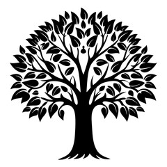 Obraz premium Elegant black and white tree with spreading branches and detailed leaves