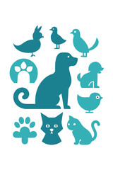 Obraz premium Pet Silhouettes: Birds, Cats, Dogs, and Paw Prints