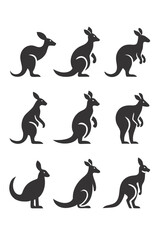 Various Kangaroo Silhouette Illustrations Set on White Background