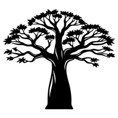 Stylized Silhouette of a Baobab Tree Symbolizing Strength and African Wildlife