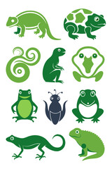 Obraz premium Cute Cartoon Animals: Frogs, Lizards, Insect Vector Set