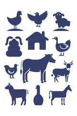 Farm Animal Silhouette Collection Vector Illustration Isolated Set