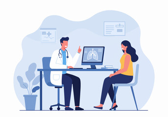 Doctor explaining lung health to a patient in a medical office. Illustration of a consultation about respiratory system