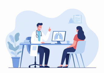 Doctor explaining lung health to a patient in a medical office. Illustration of a consultation about respiratory system
