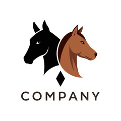 Abstract horse logo featuring two different-colored horse heads