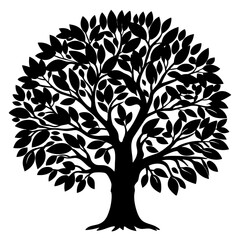 Fototapeta premium Abstract tree silhouette, symbol of life and growth with leafy branches