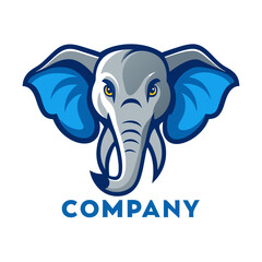 Elephant logo icon, blue, grey, and gold design