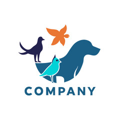 Creative Logo design with animal elements: bird, dog.