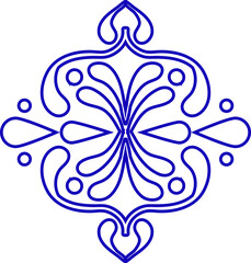 This design is a vibrant blue Talavera ceramic pattern from Mexico, featuring a symmetrical floral motif with elegant curving accents.