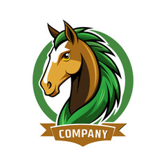 Elegant Horse Head Logo with Green Mane Design