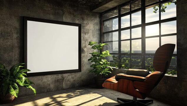 Urban loft interior with blank art