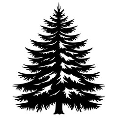 Elegant silhouette illustration of a stately evergreen tree on a white background