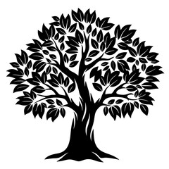 Obraz premium Monochrome Tree Silhouette with Dense Foliage and Branch Detail on White Background