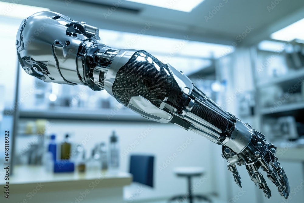 Poster advanced robotic arm designed for precision tasks in a modern laboratory setting