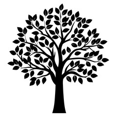 Fototapeta premium Silhouette of a lush tree with abundant leaves against a white background