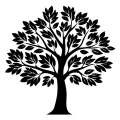 Obraz premium Black silhouette of a full leafy tree on a white background beautifully