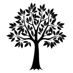 Obraz premium Silhouette of a tree with dense foliage against a white background