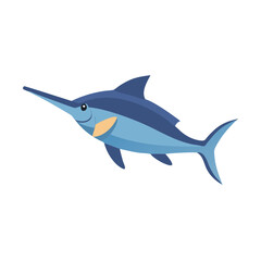 Cartoon Swordfish Illustration on Black Background, Aquatic Life