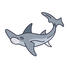 Cartoon Hammerhead Shark Illustration, Sea Life Creature