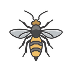 Simple Icon Illustration of a Wasp on Black