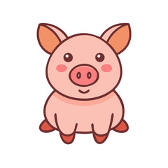 Cute Pink Pig Cartoon Illustration on Black Background