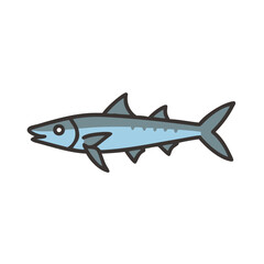 Cartoon Barracuda Illustration on Black Background, Isolated Fish