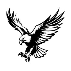 Obraz premium Eagle silhouette in flight shows its powerful wings, a vector illustration of a wild, flying bird