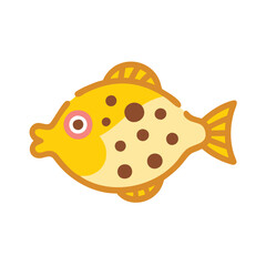 Cute Yellow Pufferfish Cartoon Illustration on Black Background