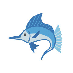 Cartoon Blue Marlin Vector Illustration on Black Background