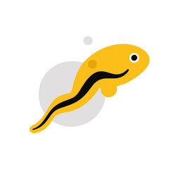 Cute Yellow Tadpole in Pond Water Cartoon Illustration