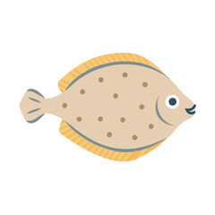 Cute Flatfish Illustration on Black Background for Graphic Design