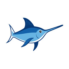 Cartoon Blue Marlin or Swordfish Icon on Black