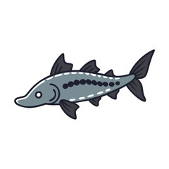 Cartoon Illustration of a Grey Sturgeon Fish Isolated