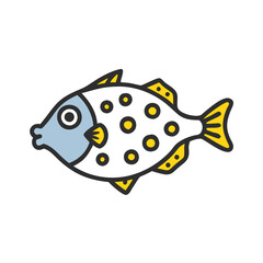 Cartoon Spotted Trunkfish Illustration on Black Background Graphic