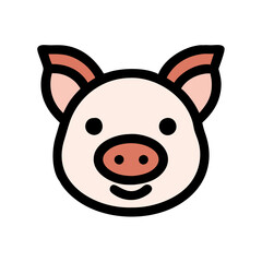 Cute Pink Pig Cartoon Face on Black Background