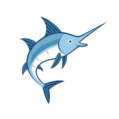 Cartoon Swordfish Swimming Illustration, Ocean Animal, Blue Color