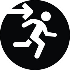 Emergency exit icon. design in modern style. icon inside black circle. Black and white outline vector
