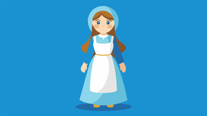 Obraz premium A young girl wearing a long blue dress with a white apron representing the biblical character of Mary the mother of Jesus.. Vector illustration