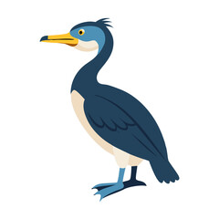 Isolated Cartoon Cormorant Bird Illustration on Black Background