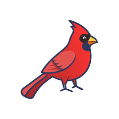 Cartoon Red Cardinal on Black Background, Colorful Vector