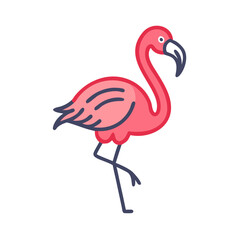 Pink flamingo cartoon illustration against black background vector