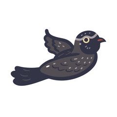 Cute Cartoon Bird Flying on Black Background Illustration