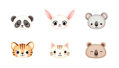 Fototapeta premium Cute animal heads with cheerful expressions.