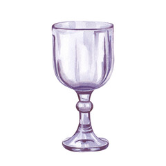 Elegant watercolor wine or water glass on a white background. The empty wine glass was drawn manually. Isolated. Watercolor illustration. For a festive design.