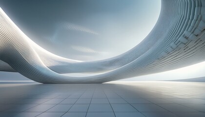 3d render of abstract curve structure futuristic architecture with empty concrete floor