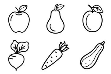 Hand-drawn fruits and vegetables icons  set, vector