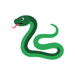 Green cartoon snake with tongue out on black